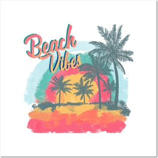 Beach Vibes, summer, ocean view, palm trees, pastels Posters and Art